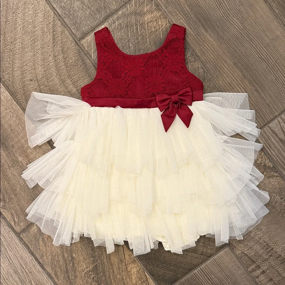 American Princess Burgundy Ivory Tulle Flower Girl Dress 24M Holiday Wedding